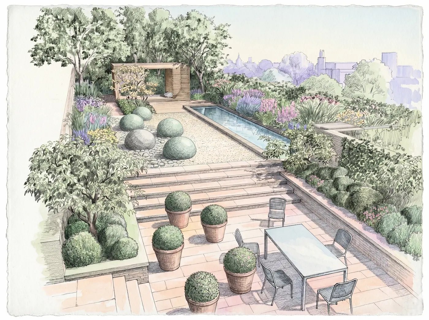 proyecto paisajismo en acuarela