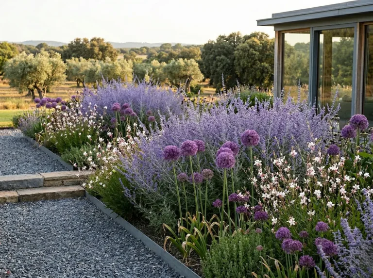 salvia yangi perovskia integrada en jardín mediterraneo junto a llium y gaura