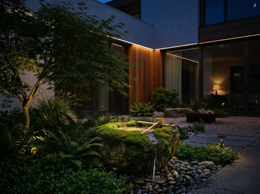 patio nocturno con los sonidos del jardín