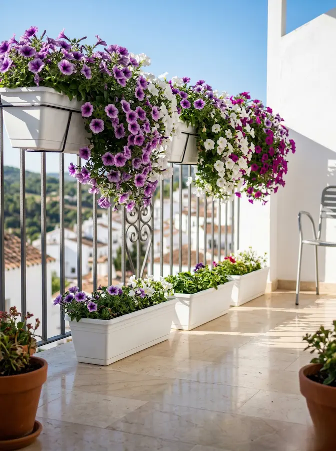 surfinia en jardineras color blanco