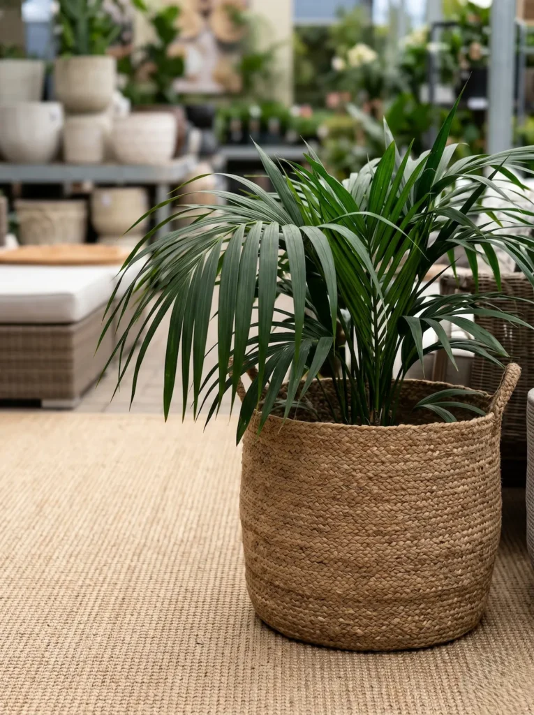 saco maceta de yute para planta de interior kentia en Baom Garden