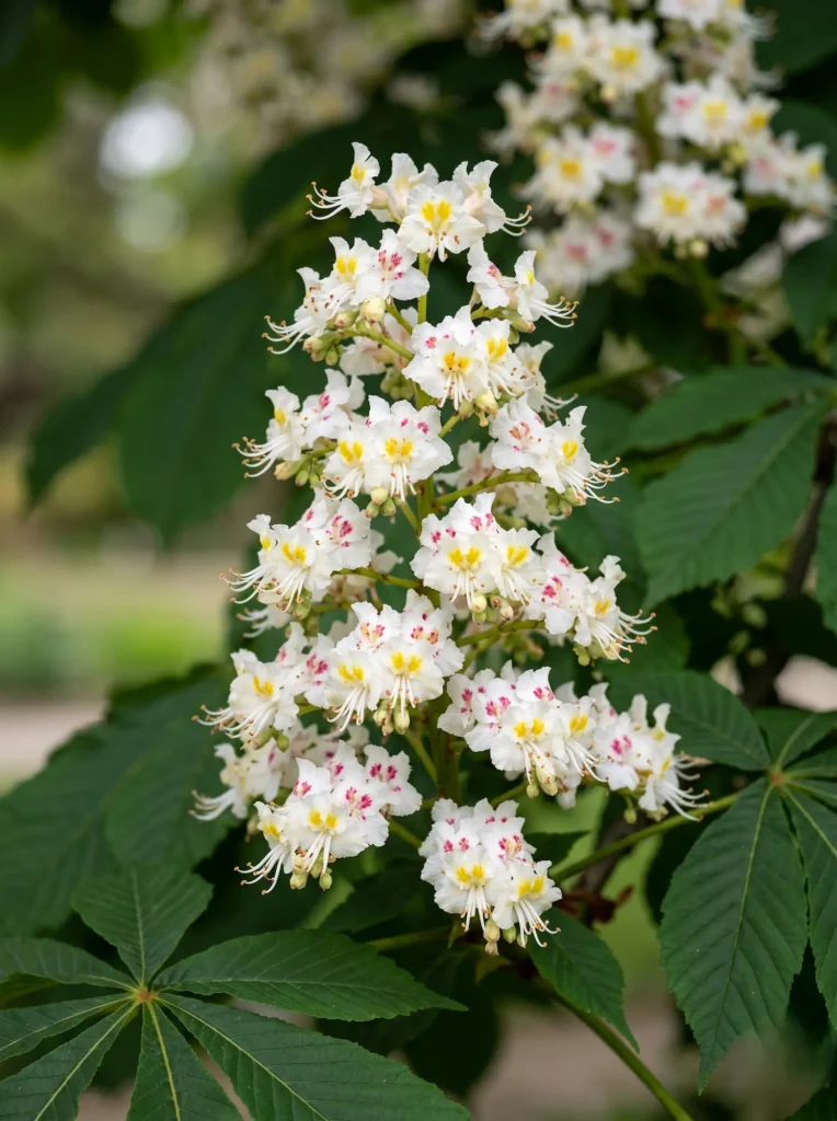 Detalle de la floración en candela del Aesculus hippocastanum, un estándar profesional de vigor y belleza botánica.