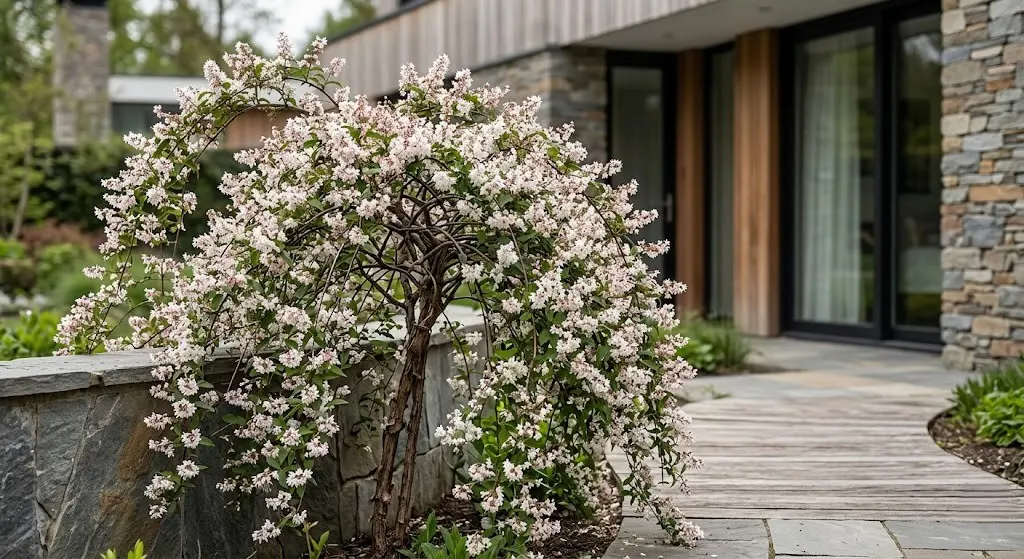 deustzia lemoine cascadas de flor blanca rosacea entrada a casa