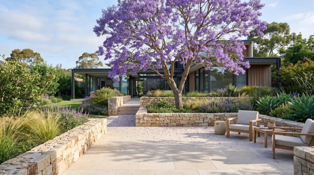 jacaranda en flor jardinesconestiloblog jacaranda ejemplar en plena floración en jardín mediterráneo