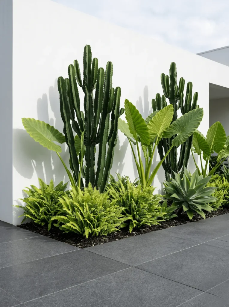 jardín de contrastes 3 jardinesconestiloblog jardín en patio interior con especies tropicales euphorbiam agave helechos