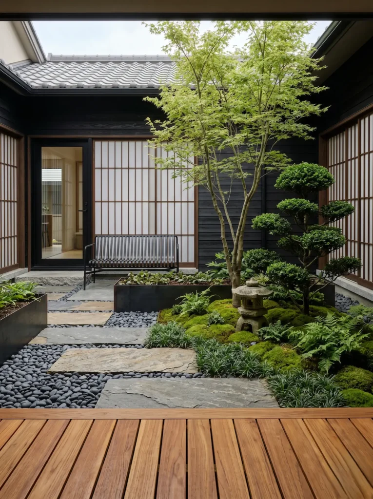 minijardin zen 2 jardinesconestiloblog jardín estilo zen en espacio reducido patio interior con elementos como madera grava vegetación propia