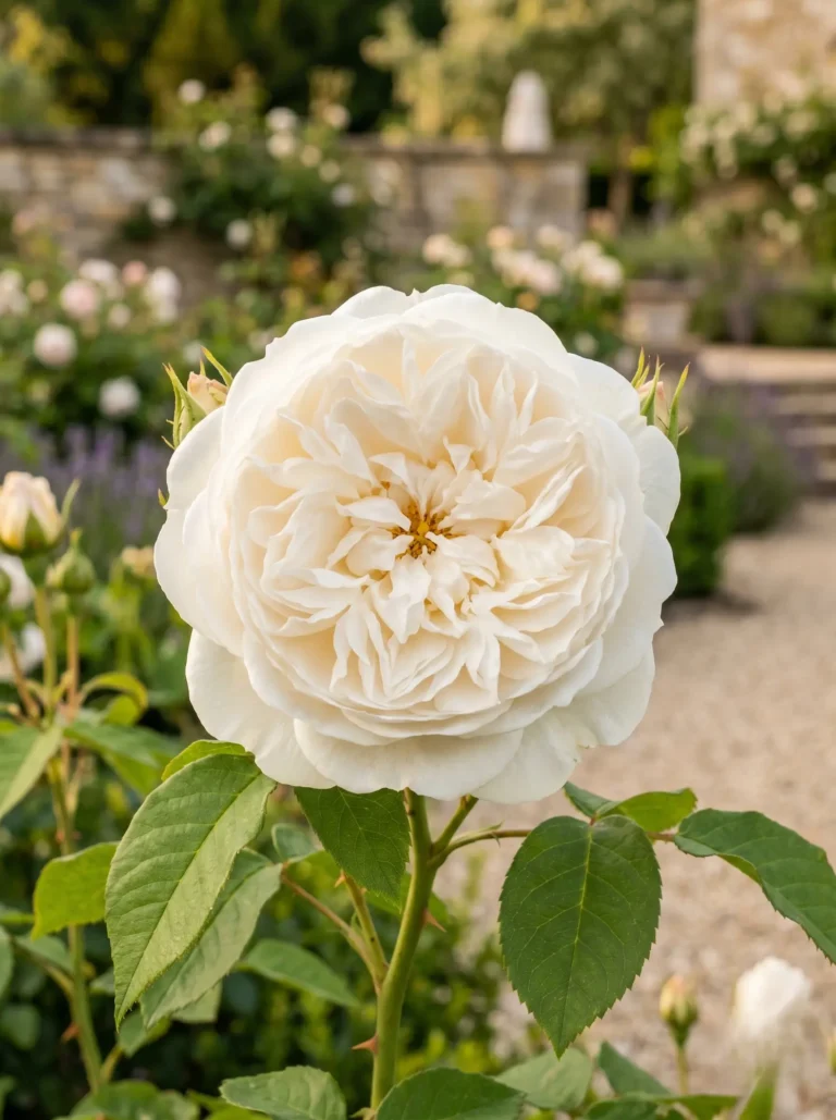 rosa claire austin detalle | jardinesconestiloblog Rosa Claire Austin Detalle La Escultura Lumínica Diseño Cuidado Con Rosales Blancos En Paisajismo Contemporáneo